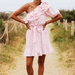 Lisa Marie Fernandez Pink Polka Dot One-Shoulder Dress NEW 🆕